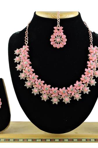 Pink designer function wear ad necklace set
