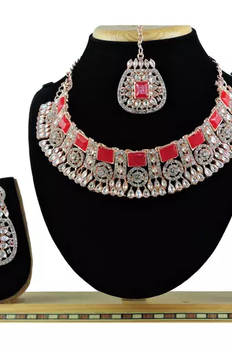 Red designer function wear ad necklace set