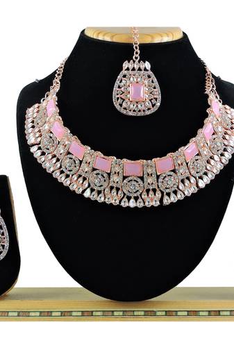 Pink designer function wear ad necklace set
