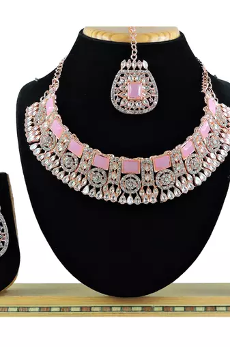 Pink designer function wear ad necklace set