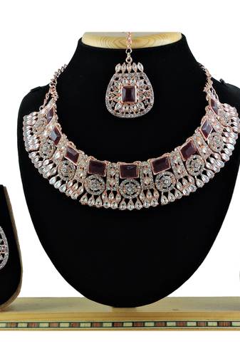 Maroon designer function wear ad necklace set