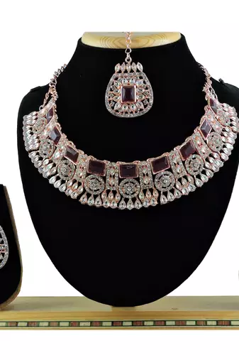 Maroon designer function wear ad necklace set