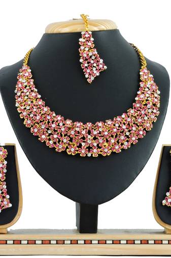 Pink designer function wear ad necklace set