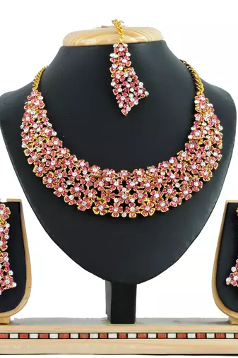 Pink designer function wear ad necklace set