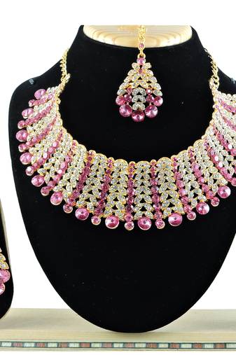 Pink designer function wear ad necklace set