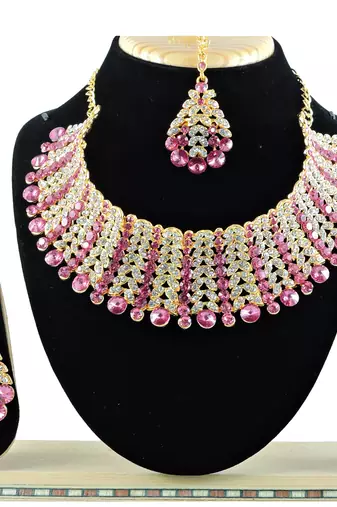 Pink designer function wear ad necklace set