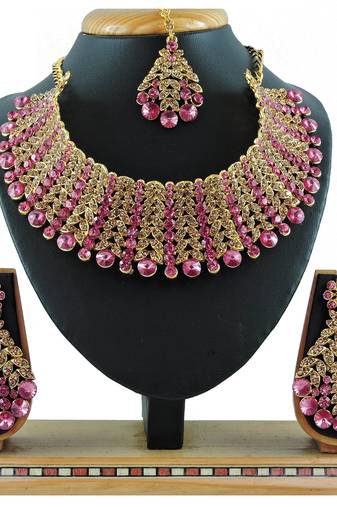 Pink designer function wear ad necklace set