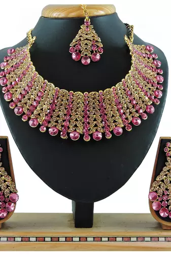 Pink designer function wear ad necklace set