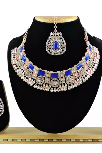 Blue designer function wear ad necklace set