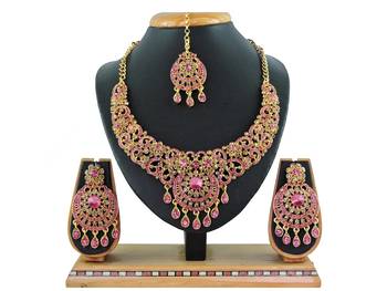Pink designer function wear ad necklace set 1