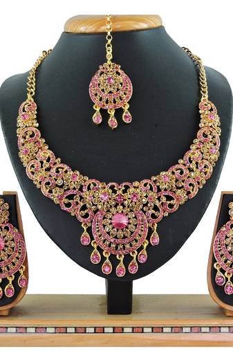 Pink designer function wear ad necklace set