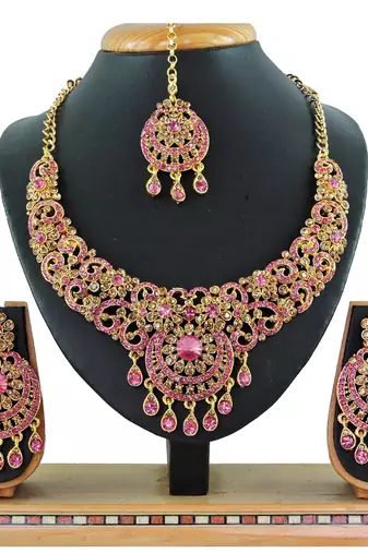 Pink designer function wear ad necklace set