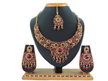 Maroon designer function wear ad necklace set 1