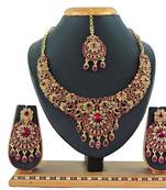 Maroon designer function wear ad necklace set