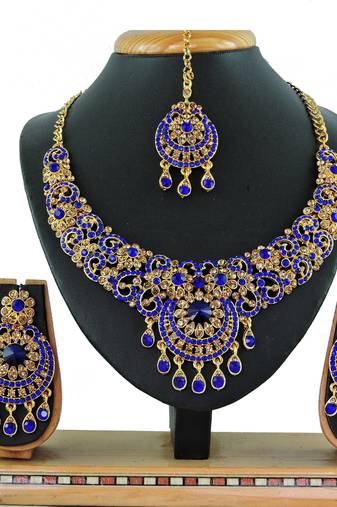 Blue designer function wear ad necklace set