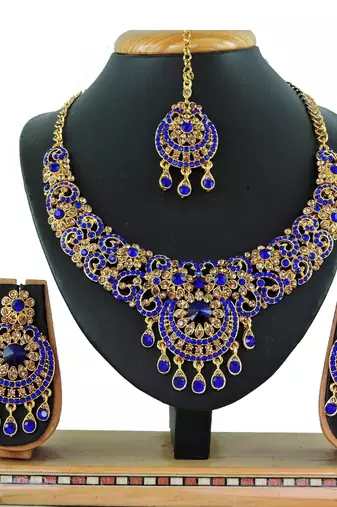 Blue designer function wear ad necklace set