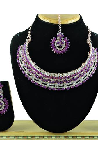 Maroon designer function wear ad necklace set