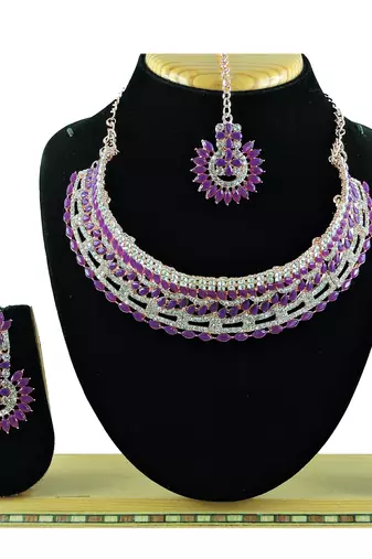 Maroon designer function wear ad necklace set