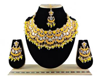 Yellow designer function wear ad necklace set 1