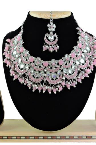 Pink designer function wear ad necklace set