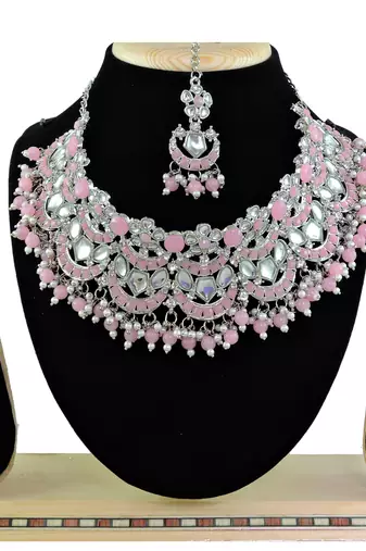 Pink designer function wear ad necklace set