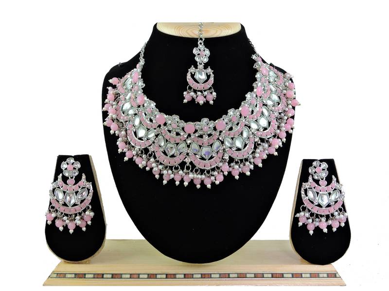Pink designer function wear ad necklace set