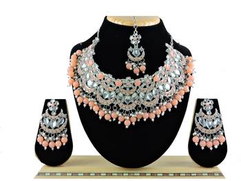Orange designer function wear ad necklace set 1