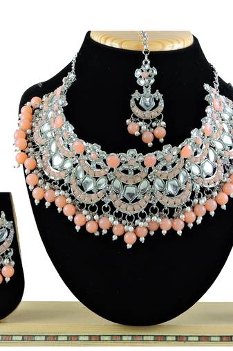 Orange designer function wear ad necklace set