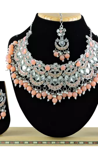 Orange designer function wear ad necklace set