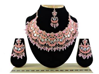 Pink designer function wear ad necklace set 1