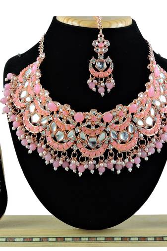 Pink designer function wear ad necklace set