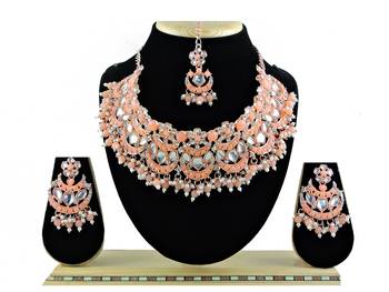 Orange designer function wear ad necklace set 1
