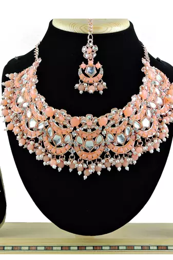 Orange designer function wear ad necklace set