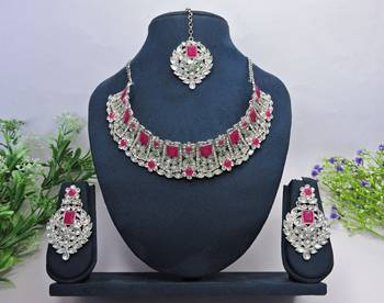 Pink designer function wear ad necklace set 1