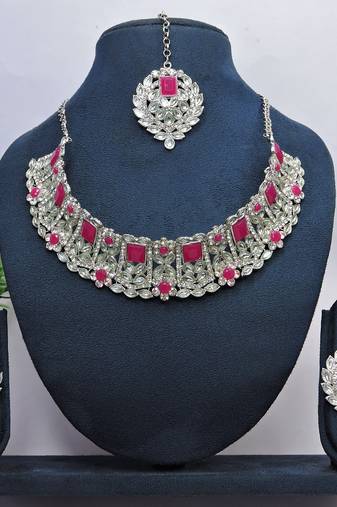 Pink designer function wear ad necklace set