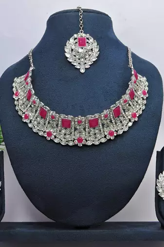Pink designer function wear ad necklace set