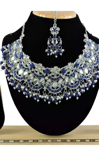 Blue designer function wear ad necklace set