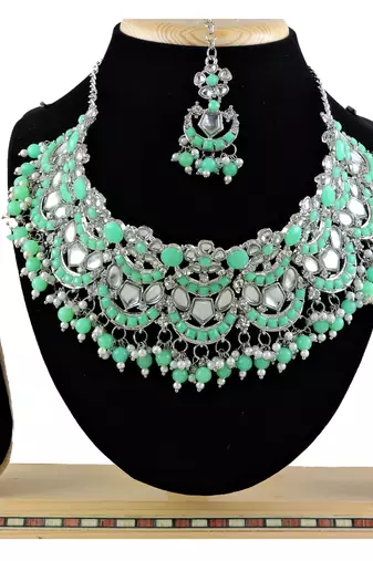 Green designer function wear ad necklace set
