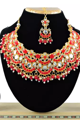 Red designer function wear ad necklace set