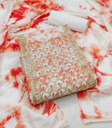 Women's orange embroidered dress material
