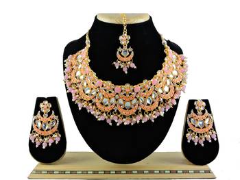 Pink designer function wear ad necklace set 1
