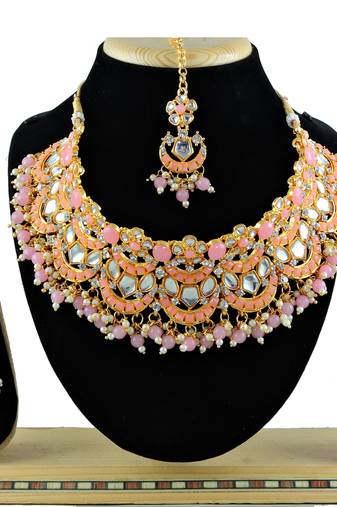 Pink designer function wear ad necklace set