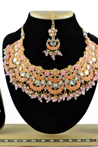 Pink designer function wear ad necklace set