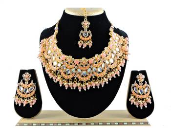 Orange designer function wear ad necklace set 1