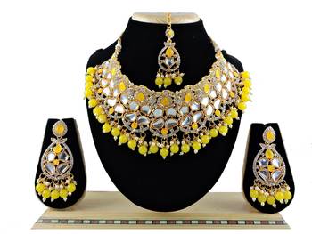 Yellow designer function wear ad necklace set 1