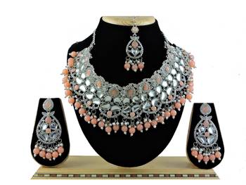 Orange designer function wear ad necklace set 1