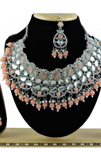 Orange designer function wear ad necklace set