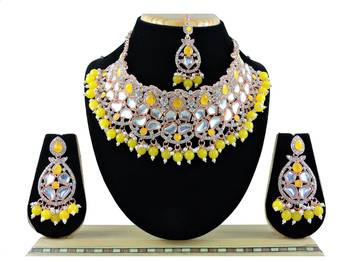 Yellow designer function wear ad necklace set 1
