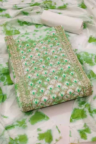 Women's green embroidered dress material