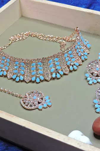Blue designer function wear ad necklace set